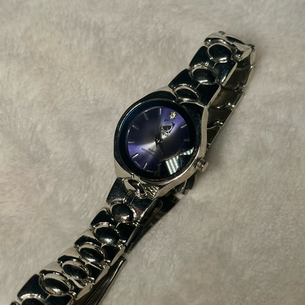 Silver Watch with Blue Dial